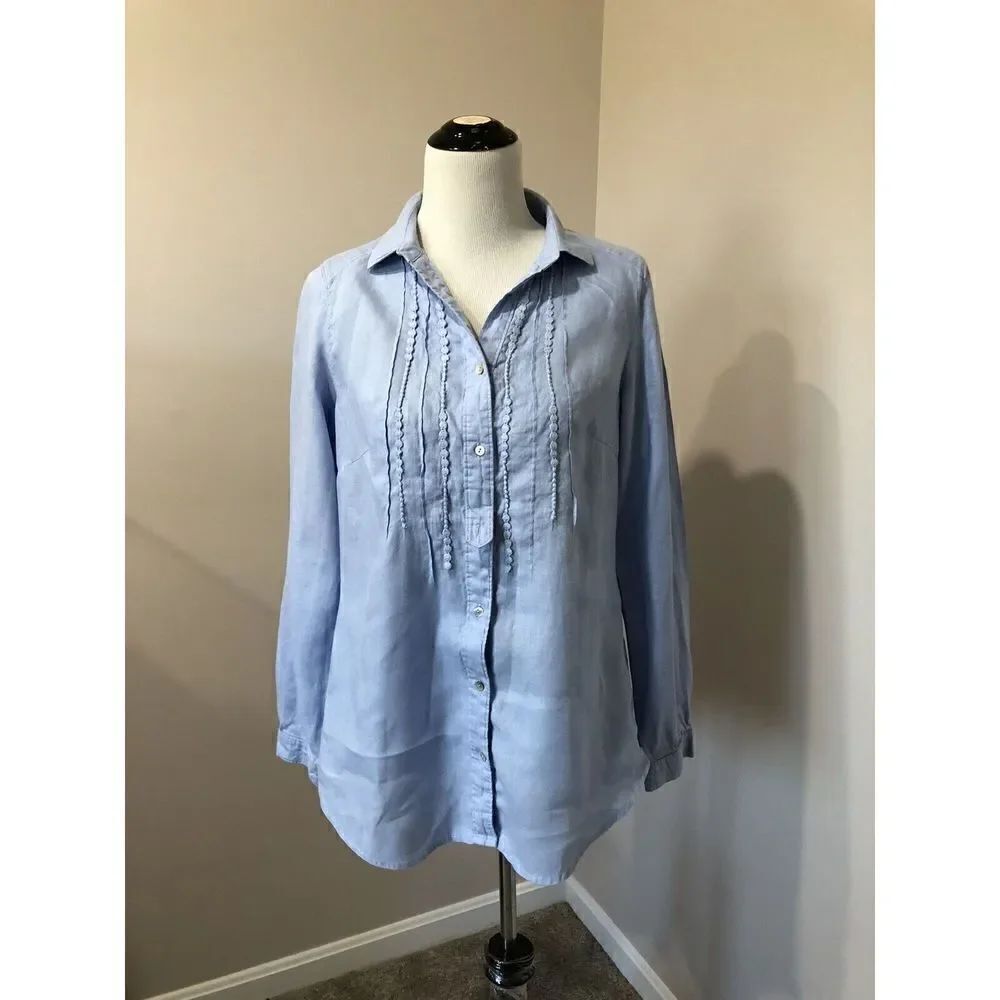 Malvin Hamburg Germany I Love Linen Printed Blouse Top Button Up Shirt Size M